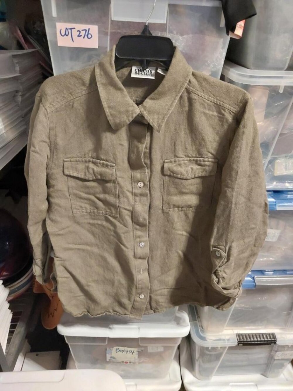 Vintage Chico's WMN Olive Green Button Down Utility Shirt 2 Pockets Size 1